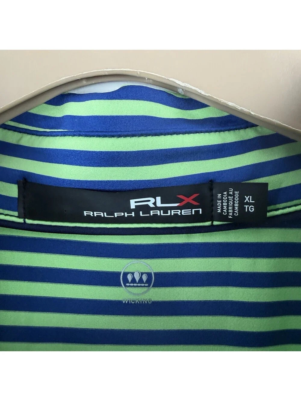 RLX Ralph Lauren Golf Polo Shirt XL Lime Green Blue Striped Wicking AFLG1W
